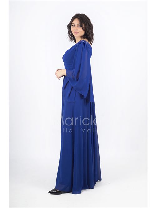 abito lungo ricamo spalla manica farfalla GIGLI CERIMONIA | RG4509ROYAL